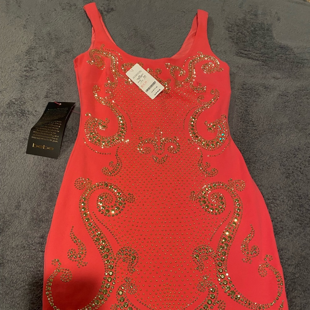 BEBE BRAND NEW BEBE SPECIAL EDITION METAL BEADED MINI DRESS
